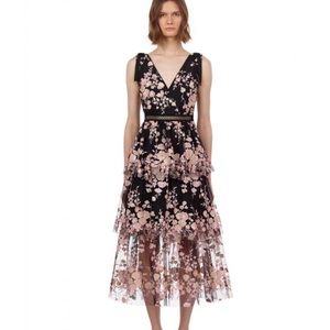 Self-Portrait Midnight Floral Mesh Midi Dress